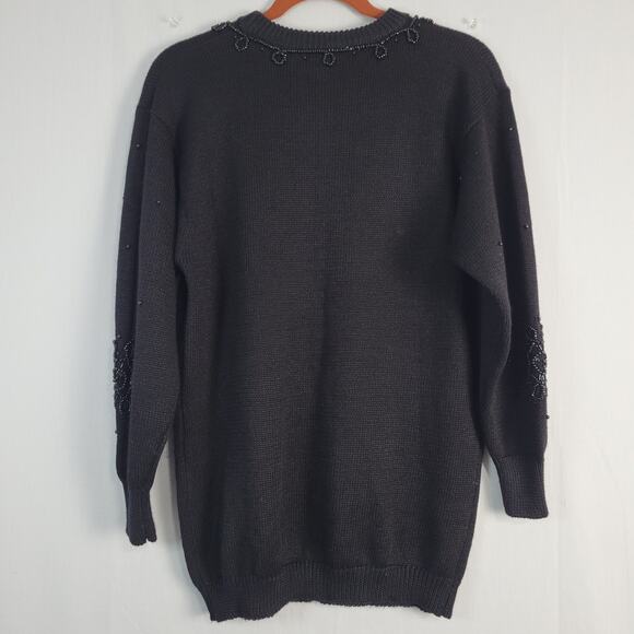 Vintage Beaded Crew Neck Pullover Sweater size S black 80s 90s ramie blend, New - Picture 8 of 8